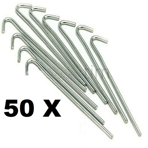 50 x Heavy Duty Galvanised Steel Tent Pegs Metal Camping Ground Sheet Anchor
